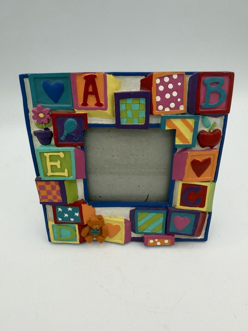 Vintage PHOTO FRAME 3-D Resin Baby Bear Blocks ABC Cottagecore Cottage Nursery